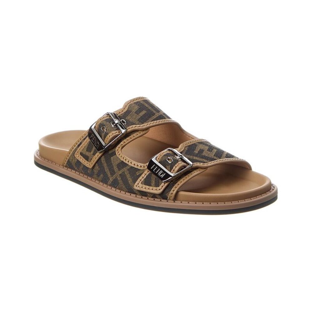Fendi Feel Ff Jacquard & Leather Sandal, Brown